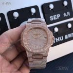 Copy Patek Philippe Iced Out Nautilus 40 MM Watch - Rose Gold Case Diamond Dial All Diamond 